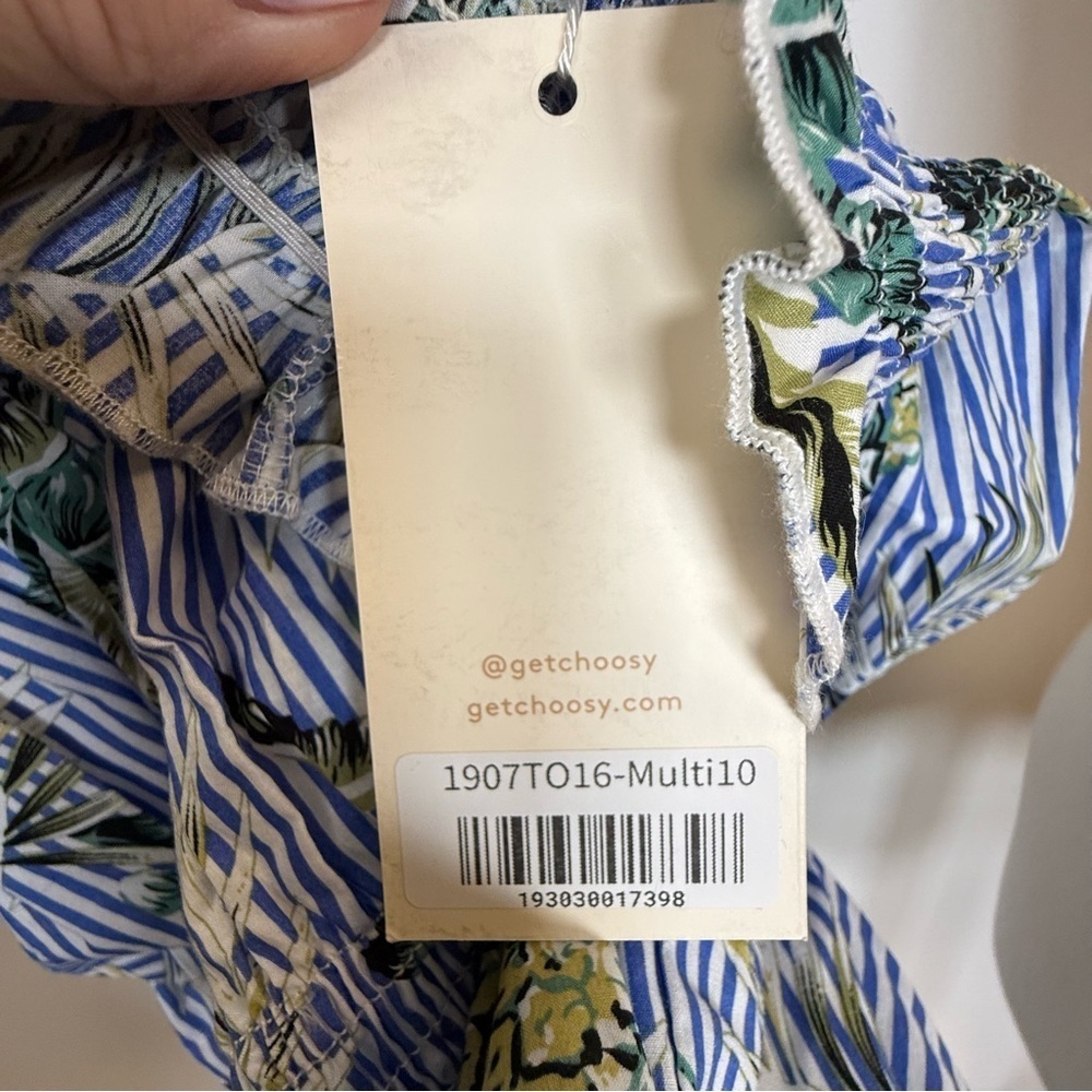 Choosy Off The Shoulder Crop Top Cotton Striped Tropical Print Women’s Size 10 - Picture 11 of 12